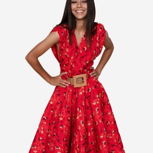 D444 Floral short dress red