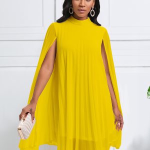 D010 Chiffon pullover cape bat sleeve dress