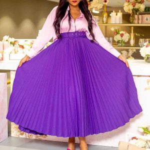D005 High waist mid-length pleated skirt